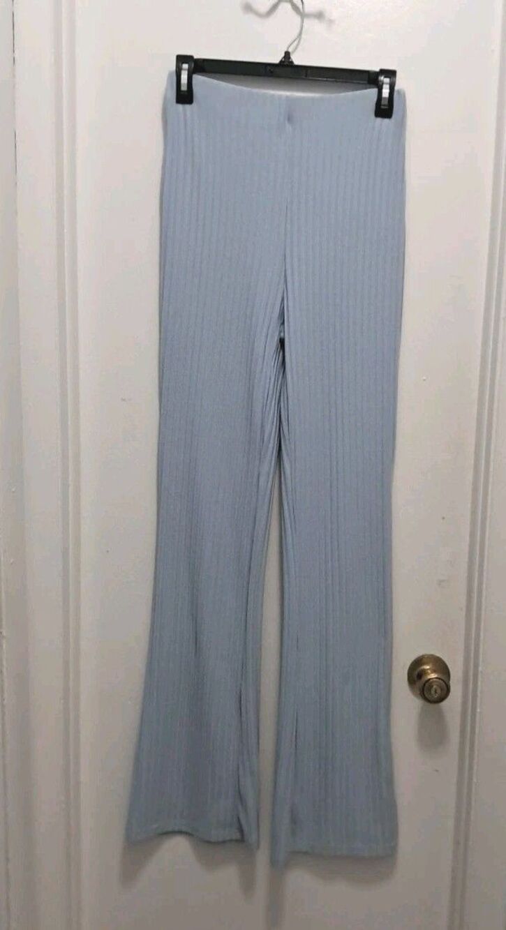 Charlotte Russe Women's Pants Flare/Bootcut Size M Elastic Waist Ribbed Blue